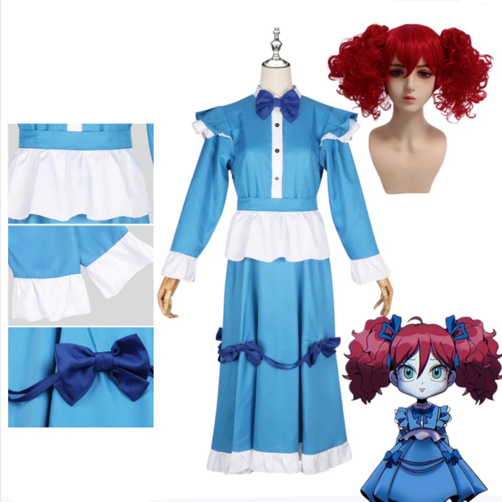 Anime Cosplay With Red Hair - ポピーレッドヘアコスプレ衣装フルセットかわいいブルードレス大人女性ハロウィンステージパフォーマンスアニメコンベンションカーニバル衣装