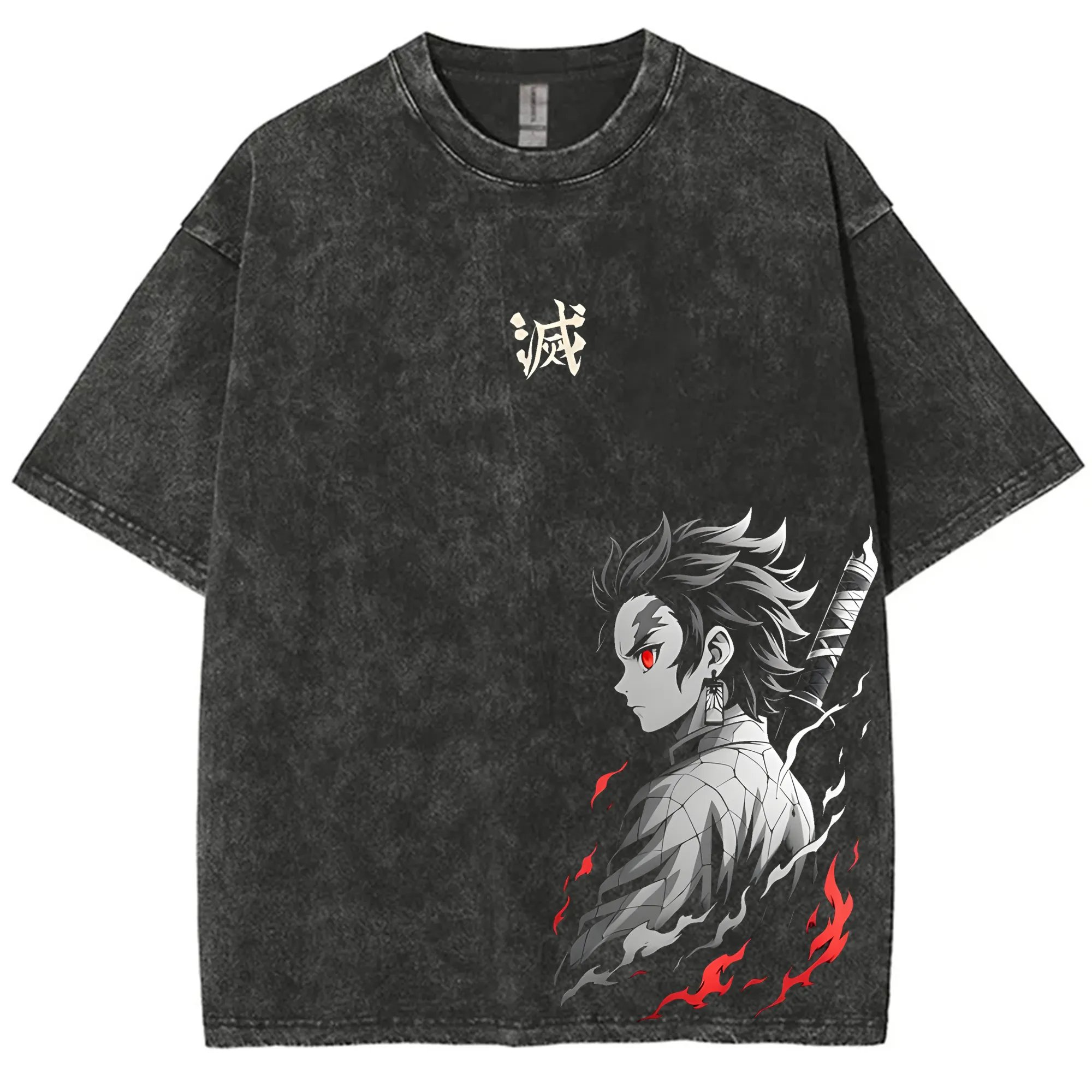Cosplay Anime Tsunade - ストリートウェア 鬼滅の刃 ヴィンテージ ウォッシュド グラフィック Tシャツ