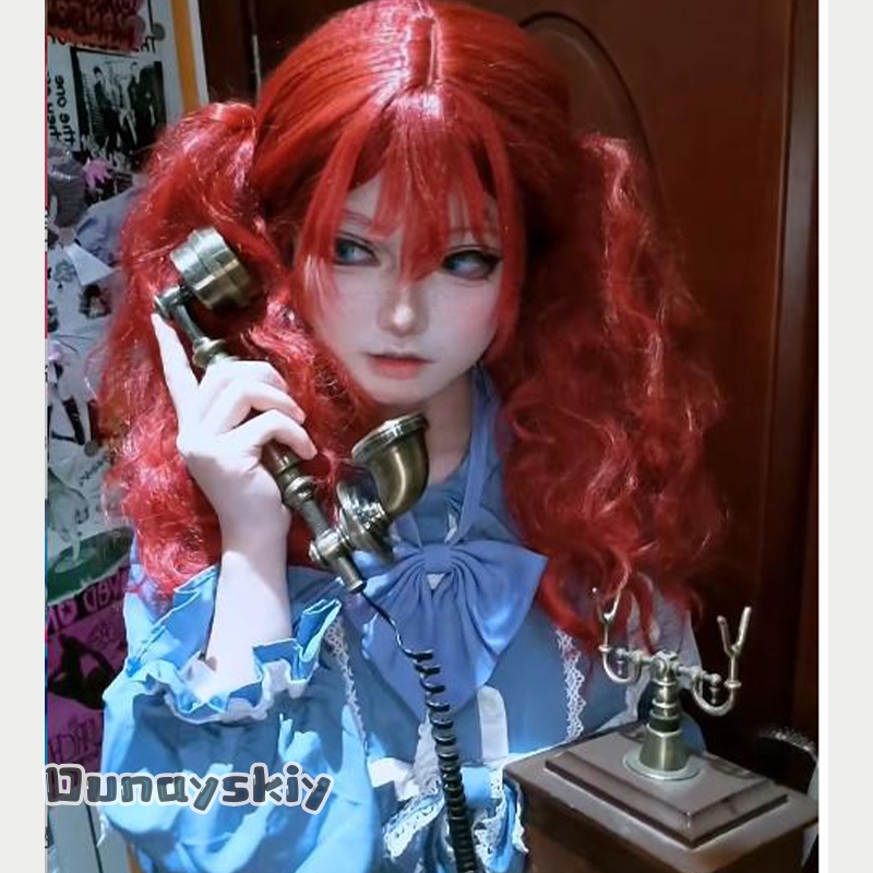 Anime Cosplay With Red Hair - ヘメラ*/ポピーゲームコスプレ衣装ドレスゲームポピーコスプレタイム赤毛の女の子女性ブルーメイドドレスロリータハロウィンドレス