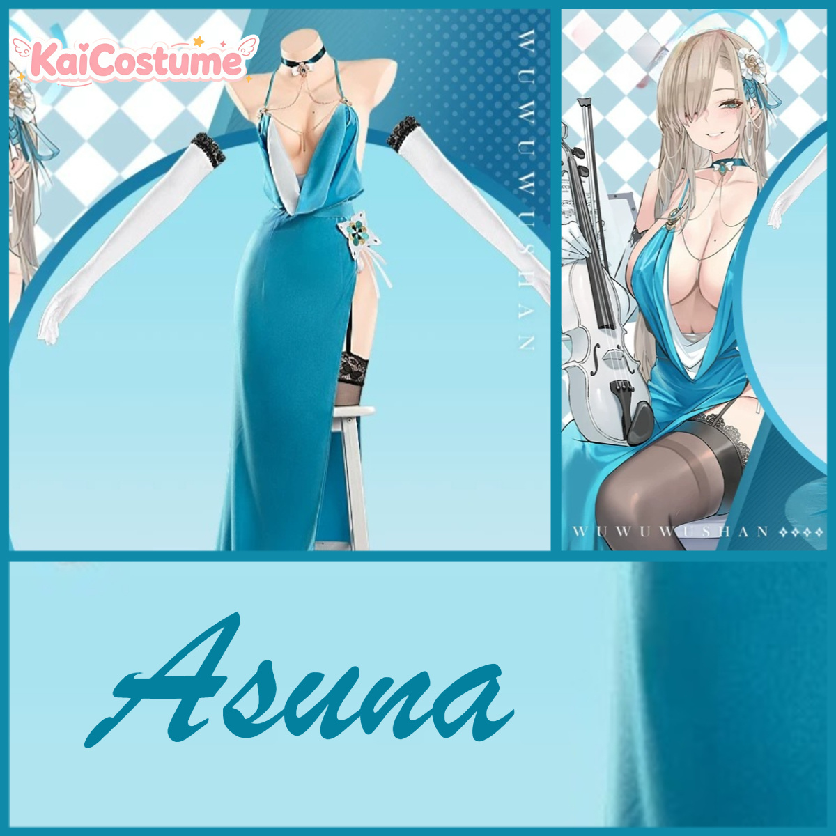 Anime Cosplay Photo - ブルーアーカイブアスナイブニングドレスコスプレフルセットアニメ女性衣装cosパーティー舞台写真撮影用