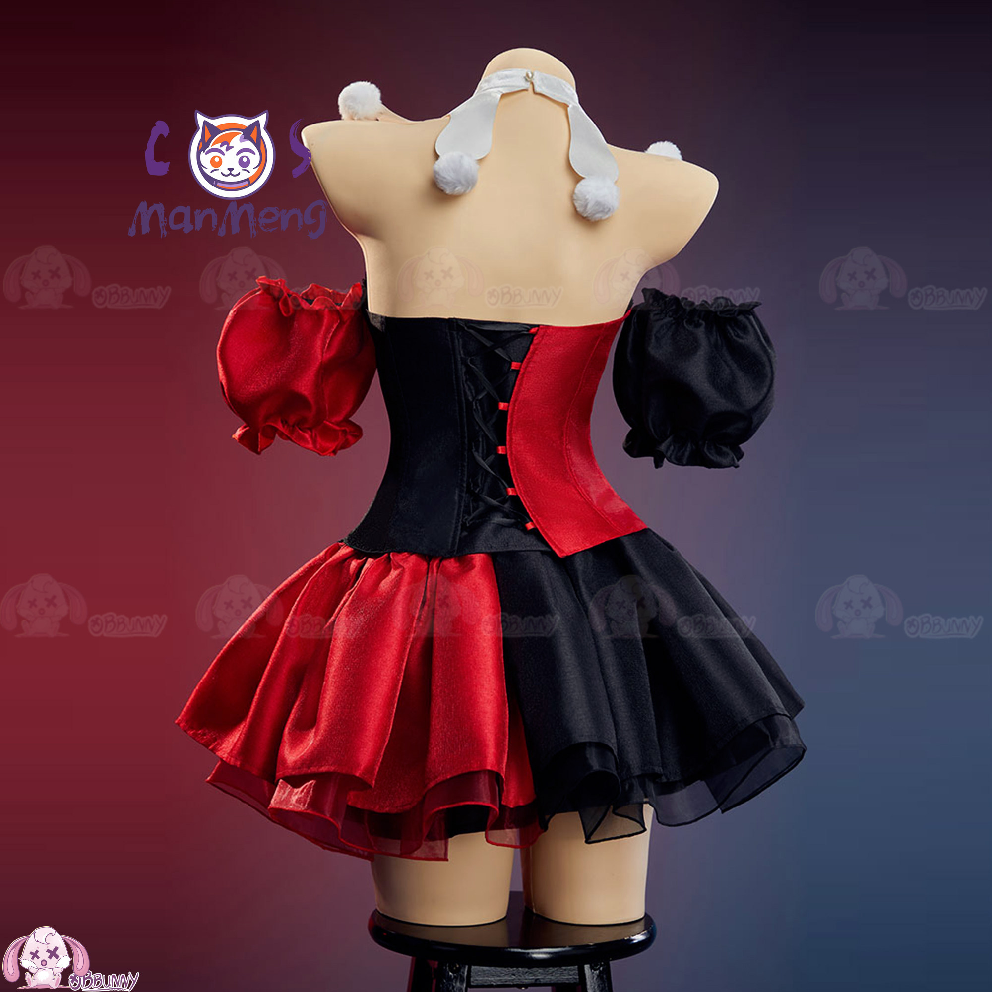 Anime Cosplay Lolita - 新しいピエロゴシックロリータウエストスカート赤と黒のカラーブロックハロウィンパーティー詐欺ロールプレイングピエロジョーカーコスプレ衣装