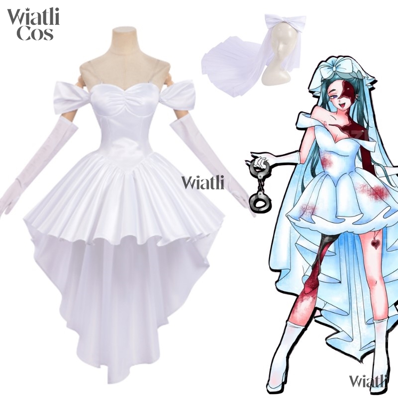 Anime Zombie Cosplay - エイリアンステージゾンビステージスアコスプレ白いウェディングドレスコスチュームドレスアイドルステージ衣装ALNSTキャラクターハロウィンパーティーコスチューム