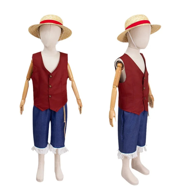 Anime Cosplay Luffy - ▶ ❤ 映画ルフィコスプレ衣装アニメモンキー D ルフィコスプレ制服シャツパンツ帽子衣装子供大人用ハロウィンパーティー費用 ❤