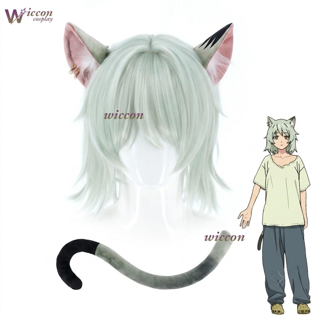 Anime Cosplay Cat - ヤニココスプレ佐藤ウィッグ耳尻尾フルセットアニメ佐藤衣装ウィッグ-チェーンスモーカーキャット 2026 ハロウィンコスプレロールプレイアクセサリー