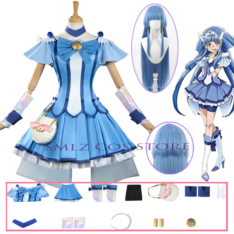 Anime Cosplay Clothes - キュアビューティーコスプレアニメスマイルグリッターブリーズキュアコスチュームドレスウィッグセットハロウィンパーティープレイ衣装女性用