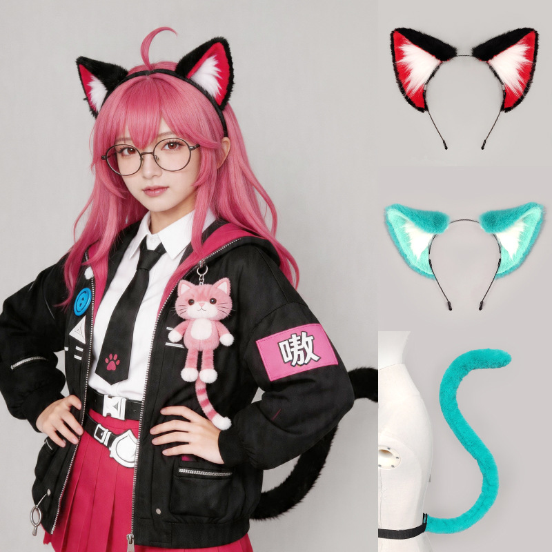 Cosplay Anime Expo - 手作りナナリーミント猫耳カチューシャ猫耳＆尻尾セットアニメコスプレ小道具アニメエキスポステージパフォーマンス用