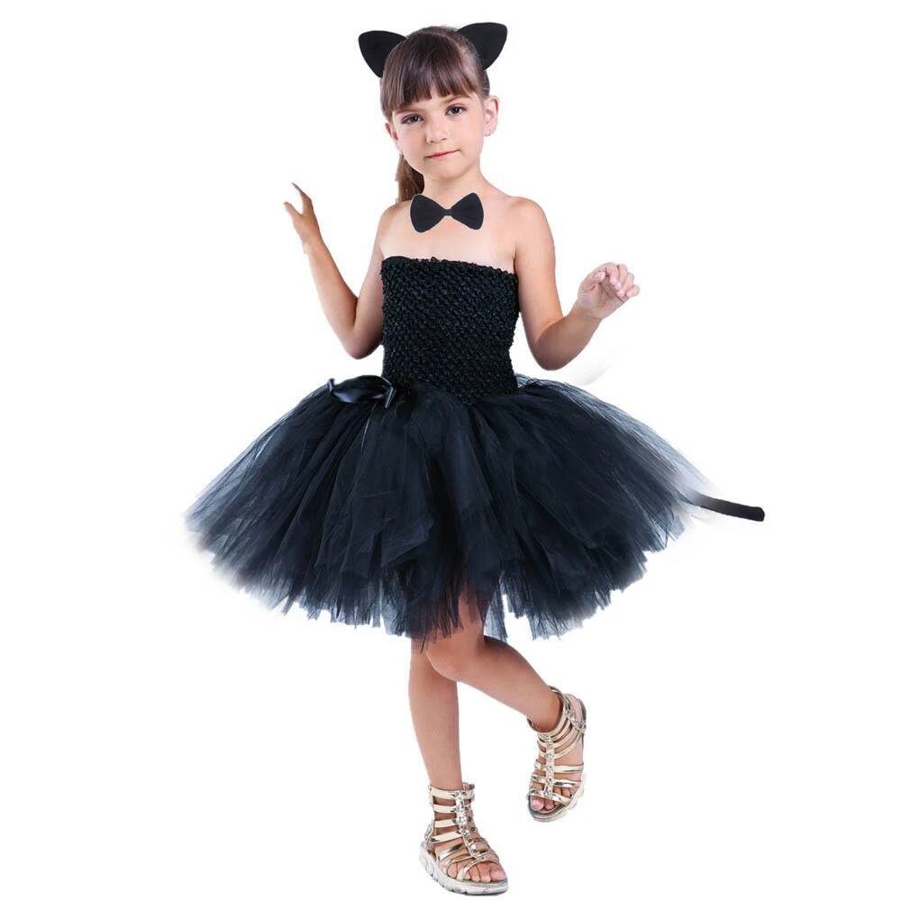 Anime Cosplay Black Girl - かわいい黒猫チュチュドレス女の赤ちゃんの誕生日ドレス幼児子供ハロウィン衣装子供動物コスプレ衣装ソリッドブラック