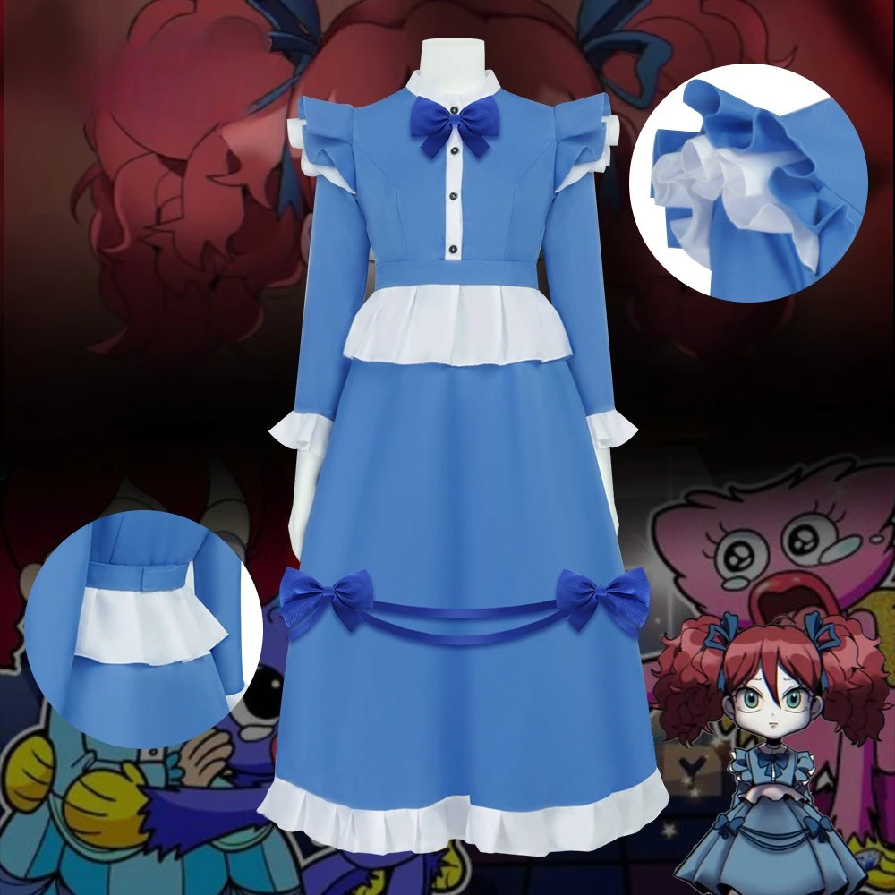 Anime Cosplay Lolita - ポピーコスプレ衣装ドレスゲームボビーコスプレプレイタイム女性ブルーメイドドレスロリータハロウィンパーティードレス