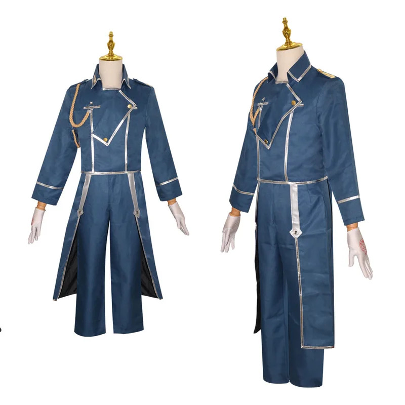 Fullmetal Alchemist Coat - アニメ鋼の錬金術師ロイ・マスタングコスプレ衣装ブルーユニセックス軍服ハロウィン同胞団スーツコートパンツ手袋