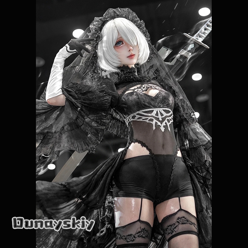 Anime Cosplay Photoshoot - 825NieRAuomta 2B ファンアート メイド衣装 コスプレコスチューム 女性用フルセット