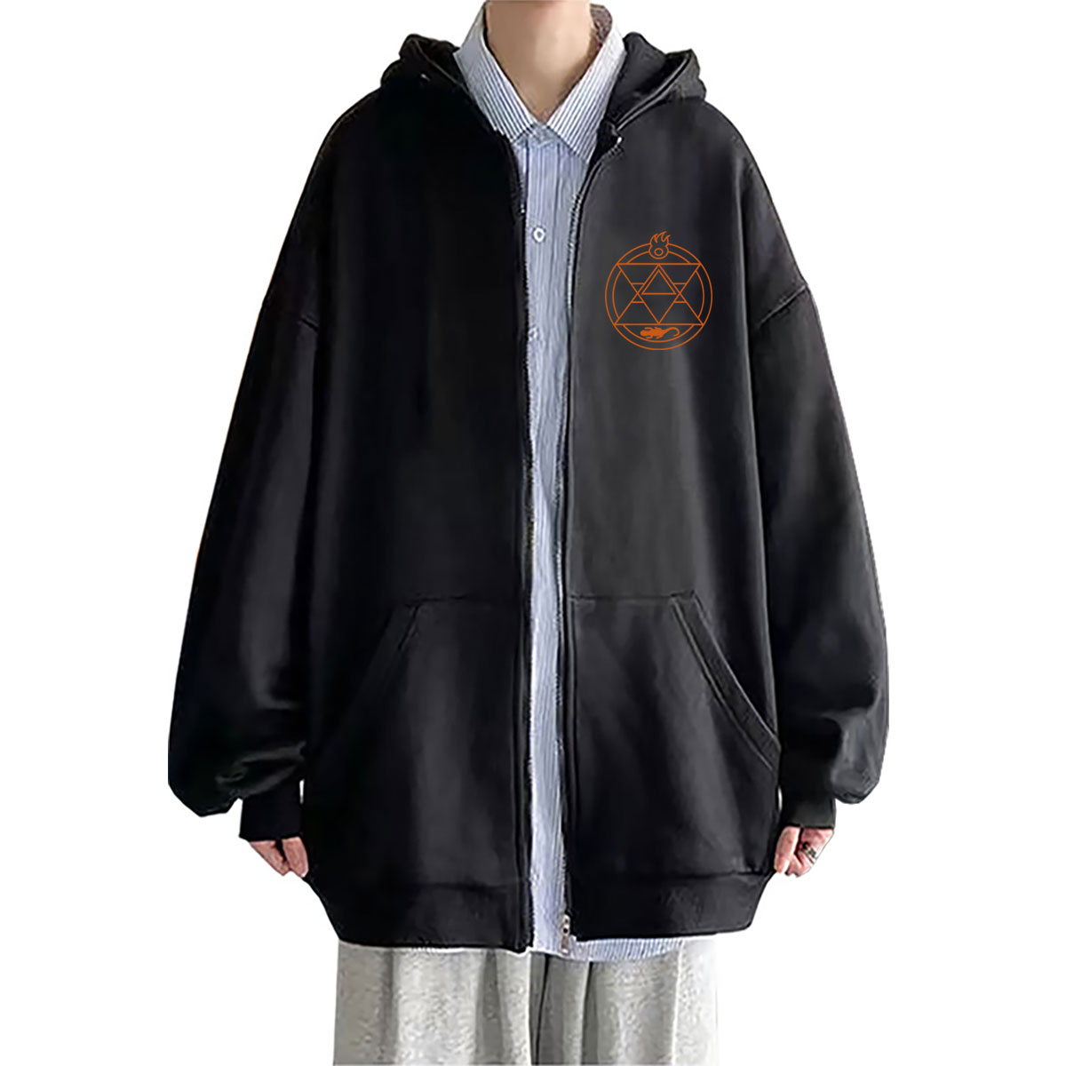 Fullmetal Alchemist Coat - アニメ鋼の錬金術師ロイ・マスタンググラフィックジッパーパーカー男性女性漫画特大ジップアップジャケット男性ファッションヴィンテージコート