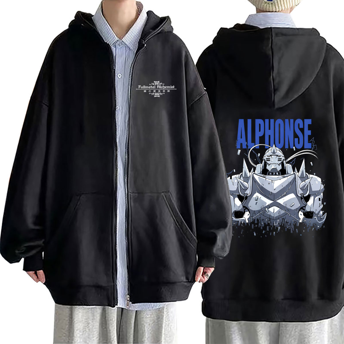 アニメ鋼の錬金術師グラフィックジッパーパーカーマンガアルフォ - Fullmetal Alchemist Coat のレビューと価格