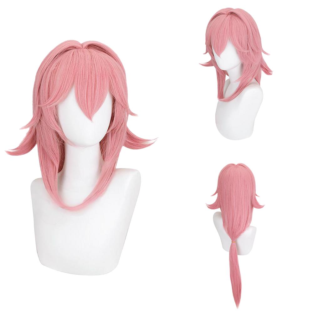 八重巫女コスウィッグ ピンク ナチュラル ロングポニーテール - Anime Cosplay Photoshoot のレビューと価格