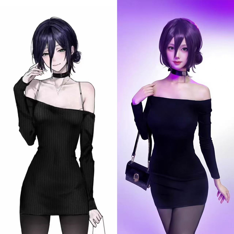 アニメチェーンソーマンレゼコスプレ衣装女性ドレス黒セクシーな - Anime Cosplay Black Girl のレビューと価格