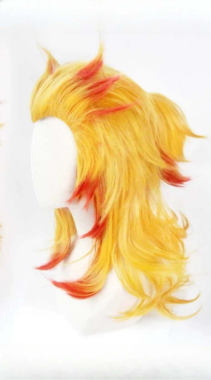 煉獄杏寿郎ウィッグ鬼滅の刃コスプレ赤黄色混合耐熱人工毛ロール - Anime Cosplay With Red Hair のレビューと価格