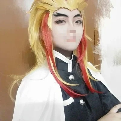 煉獄杏寿郎ウィッグ鬼滅の刃コスプレ赤黄色混合耐熱人工毛ロール - Anime Cosplay With Red Hair のレビューと価格