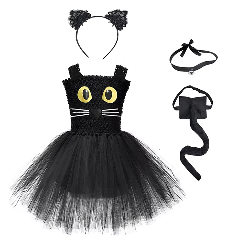 女の子黒猫チュチュドレス子供の誕生日パーティーチュールドレス - Anime Cosplay Black Girl のレビューと価格
