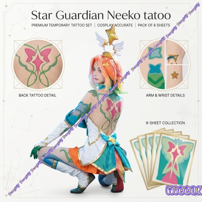 スターガーディアン・ニーコ 一時的なタトゥーステッカー 背中 - Anime Cosplay Photo のレビューと価格