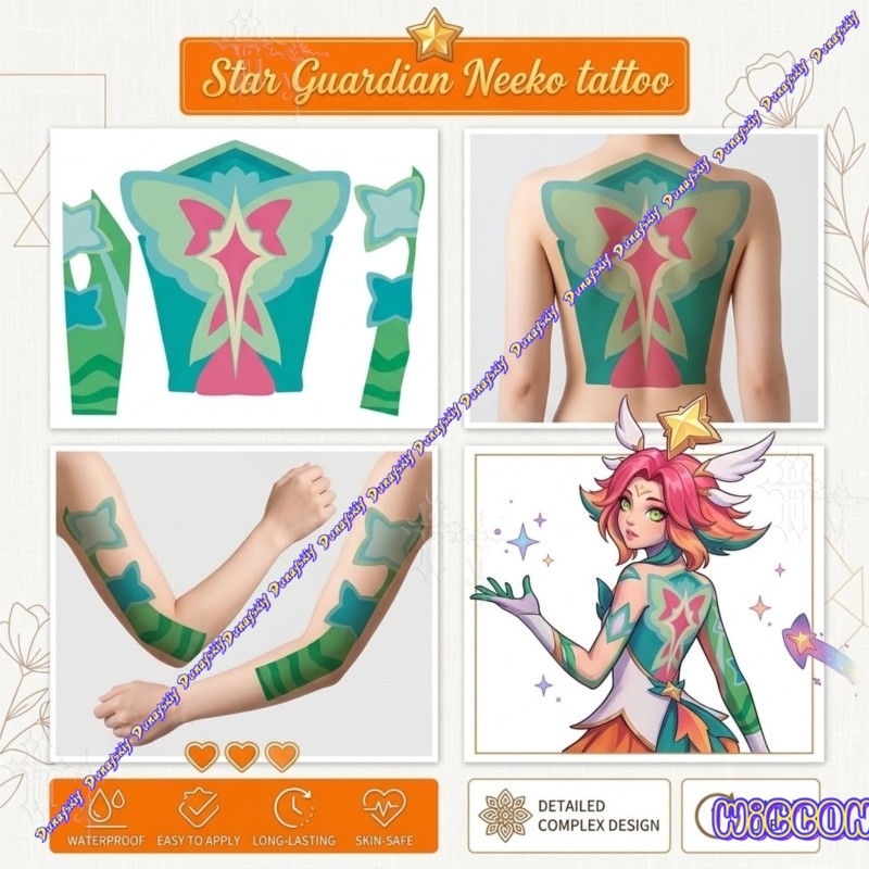 スターガーディアン・ニーコ 一時的なタトゥーステッカー 背中 - Anime Cosplay Photo のレビューと価格