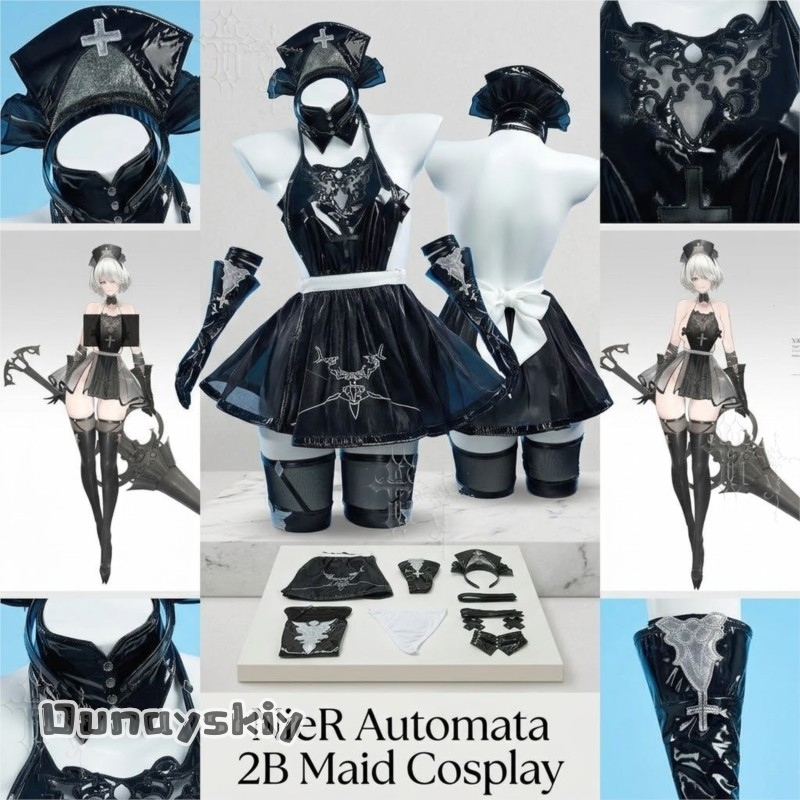 825NieRAuomta 2B ファンアート メイド衣装  - Anime Cosplay Photoshoot のレビューと価格