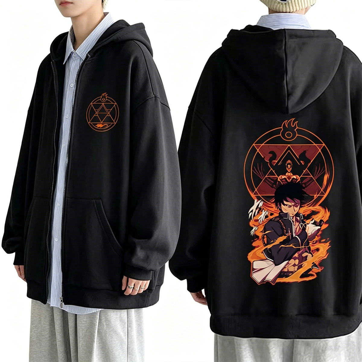 アニメ鋼の錬金術師ロイ・マスタンググラフィックジッパーパーカ - Fullmetal Alchemist Coat のレビューと価格