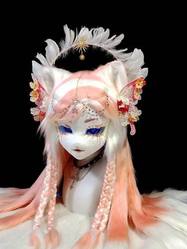 手作りキグフーリーコスチュームヘッド、かわいい猫ケモノマスク - Anime Cosplay Cat のレビューと価格